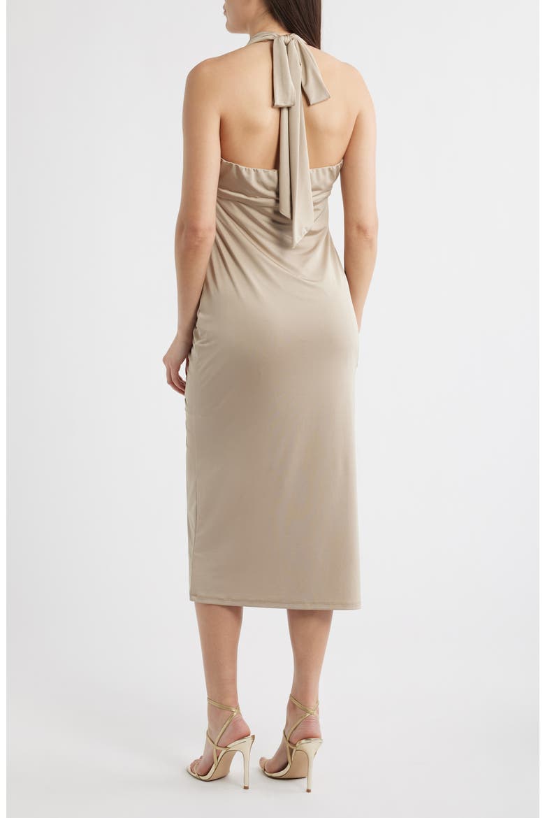 Ruched Halter Neck Midi Dress, Alternate, color, GOLD