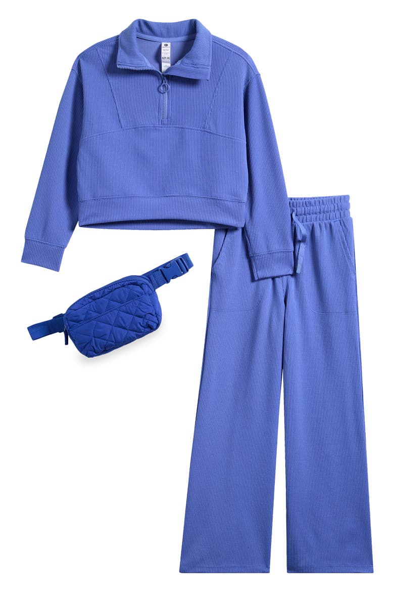Kids' Scuba Knit Pullover, Pants & Belt Bag Set, Main, color, PERLA BLUE