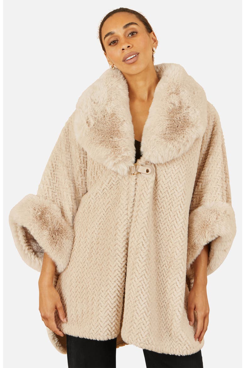 Textured Faux Fur Lined Cape, Main, color, Beige