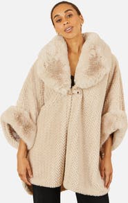 Yumi Textured Faux Fur Lined Cape