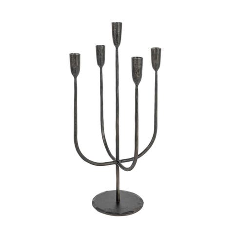 Round Hand-forged 5 Taper Metal Candelabra, Black