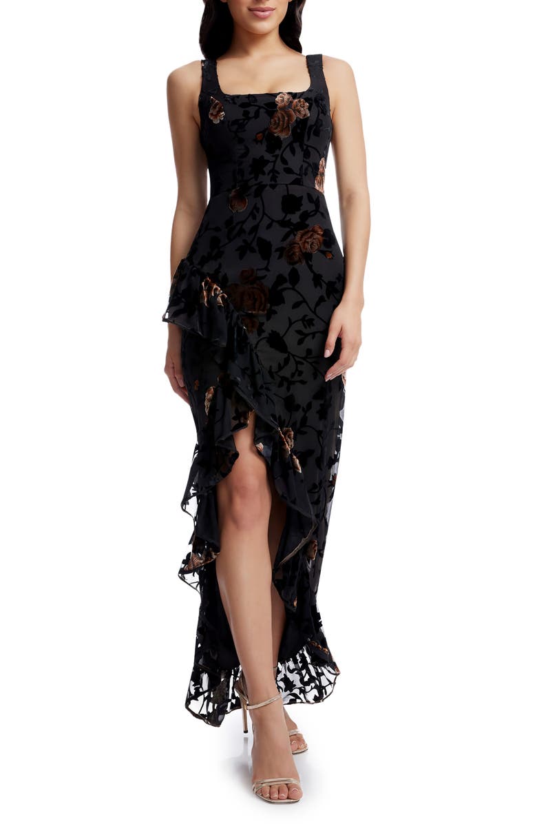 Dress the Population Charlene Mixed Floral Velvet Burnout Gown, Main, color, 