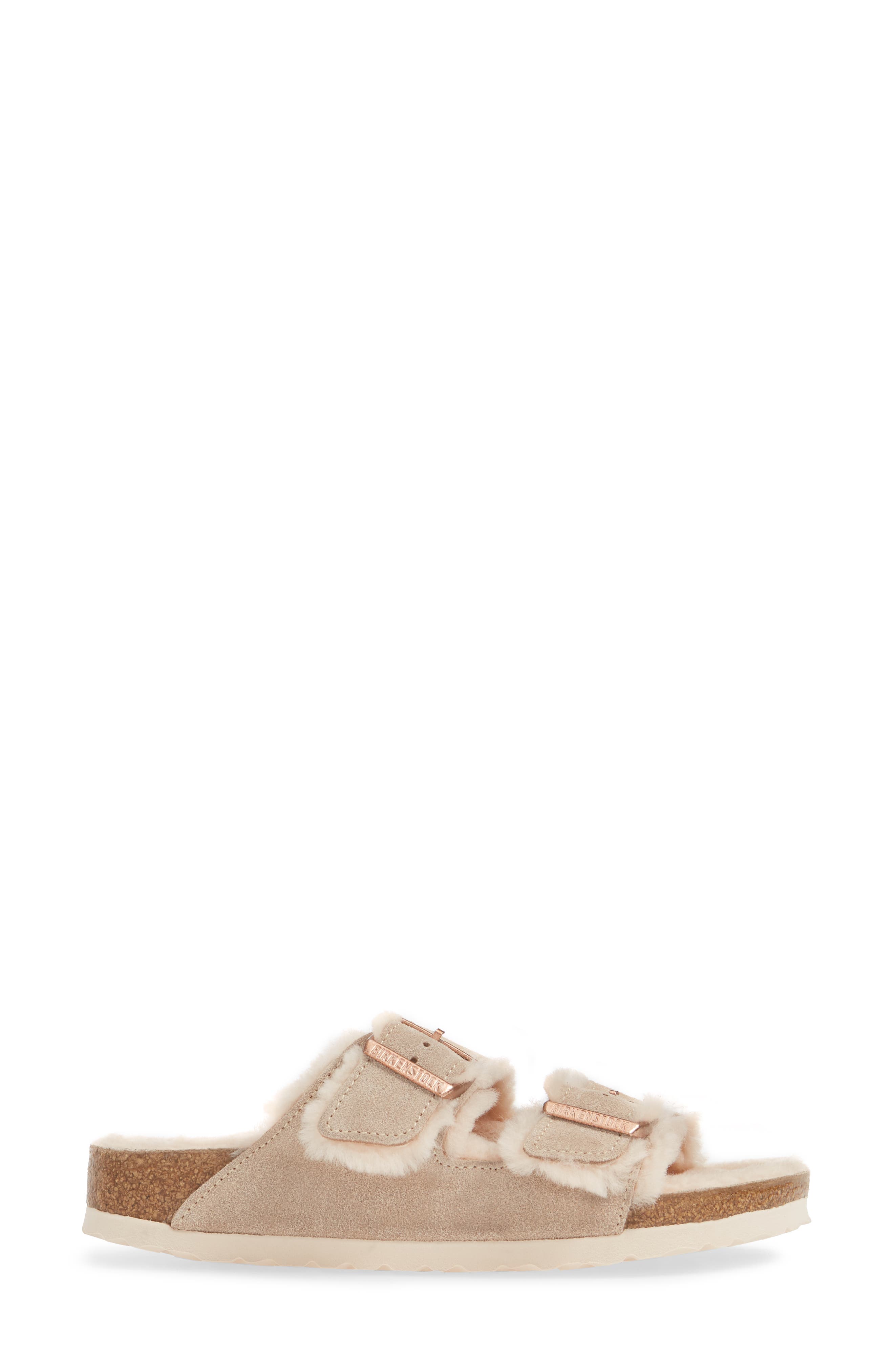 Arizona Genuine Shearling Slide Sandal, Alternate, color, NUDE SUEDE/ SHEARLING