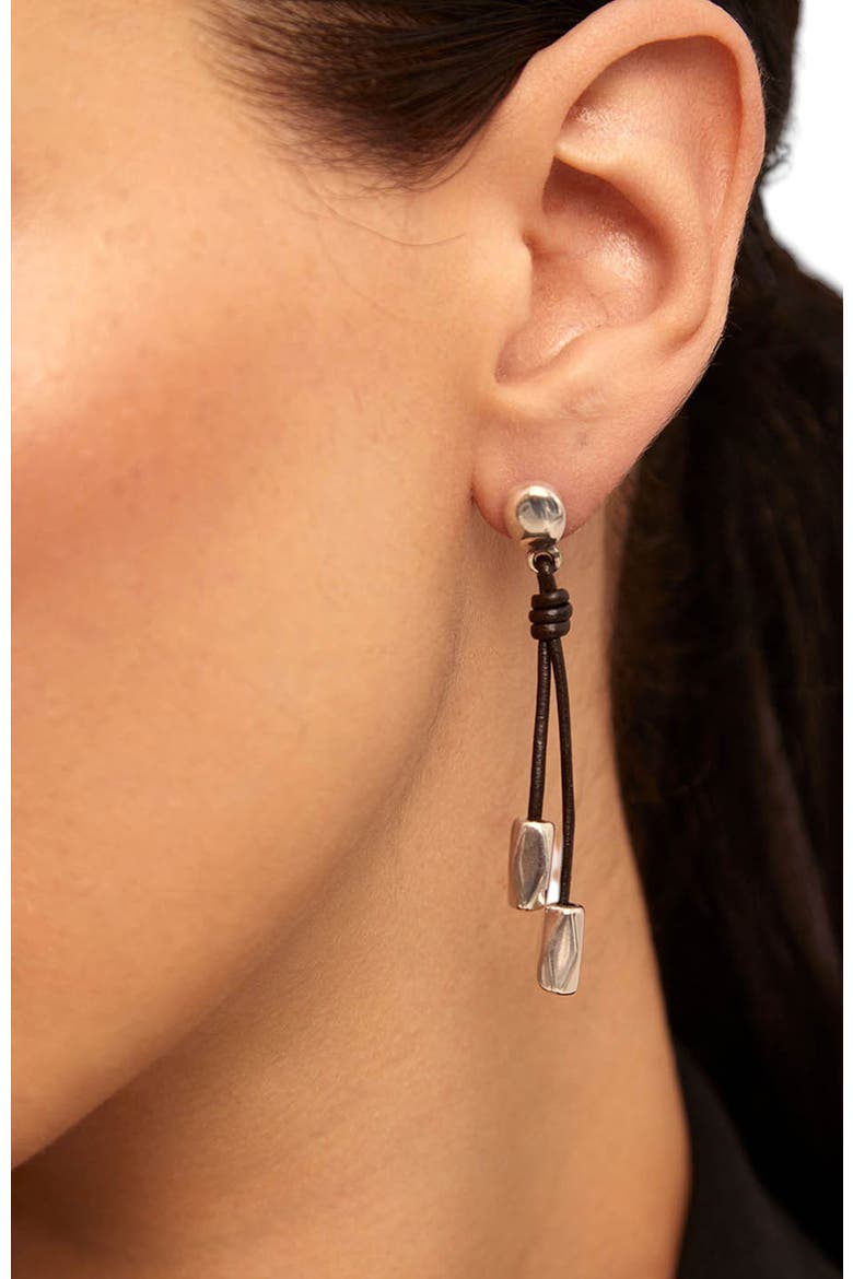 Leather Beaded Drop Earrings, Alternate, color, Silver