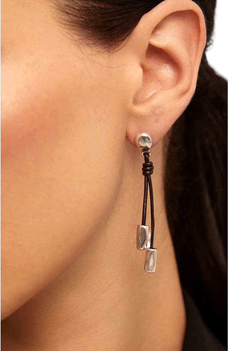 UNODE50 Leather Beaded Drop Earrings, Alternate, color, Silver