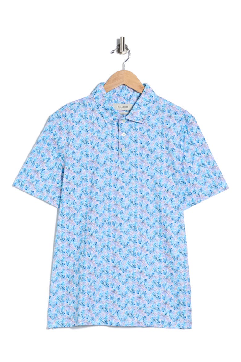 OoohCotton® Leaf Print Polo, Alternate, color, TURQUOISE