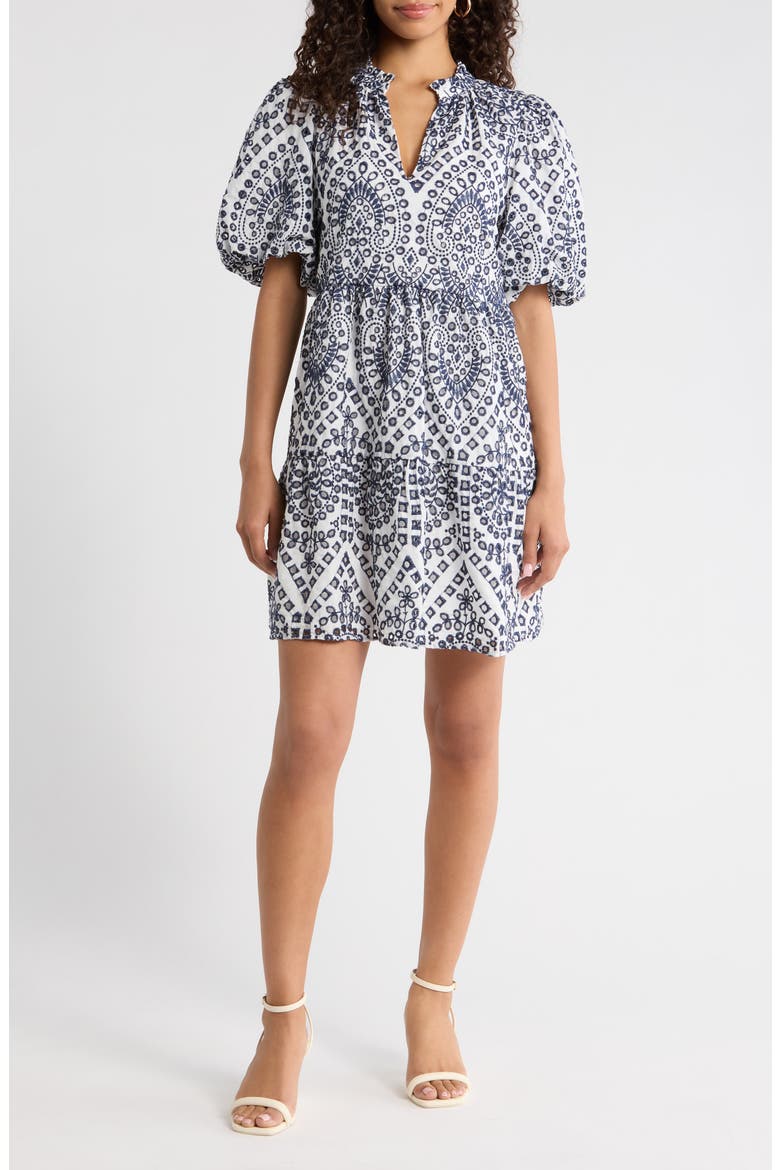 At Sea Jacey Eyelet Babydoll Dress, Main, color, WHITE-BLUE
