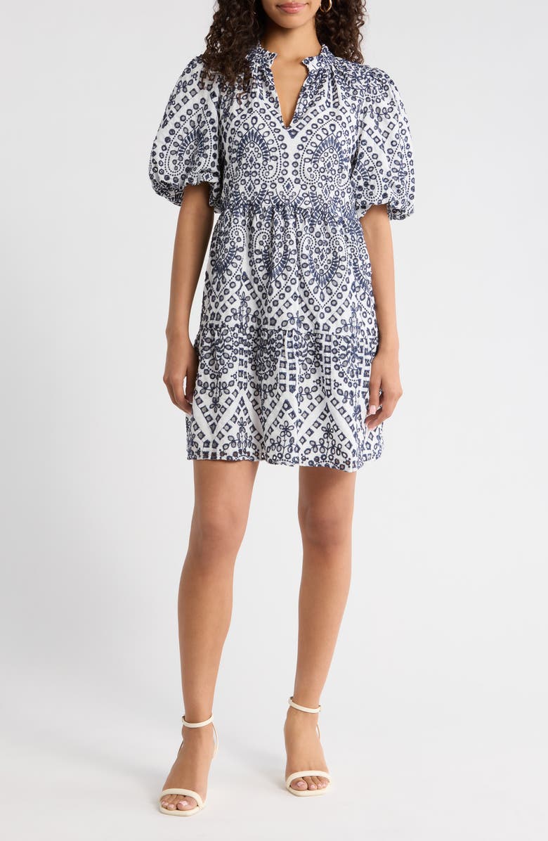 SUGARLIPS At Sea Jacey Eyelet Babydoll Dress, Main, color, White-Blue