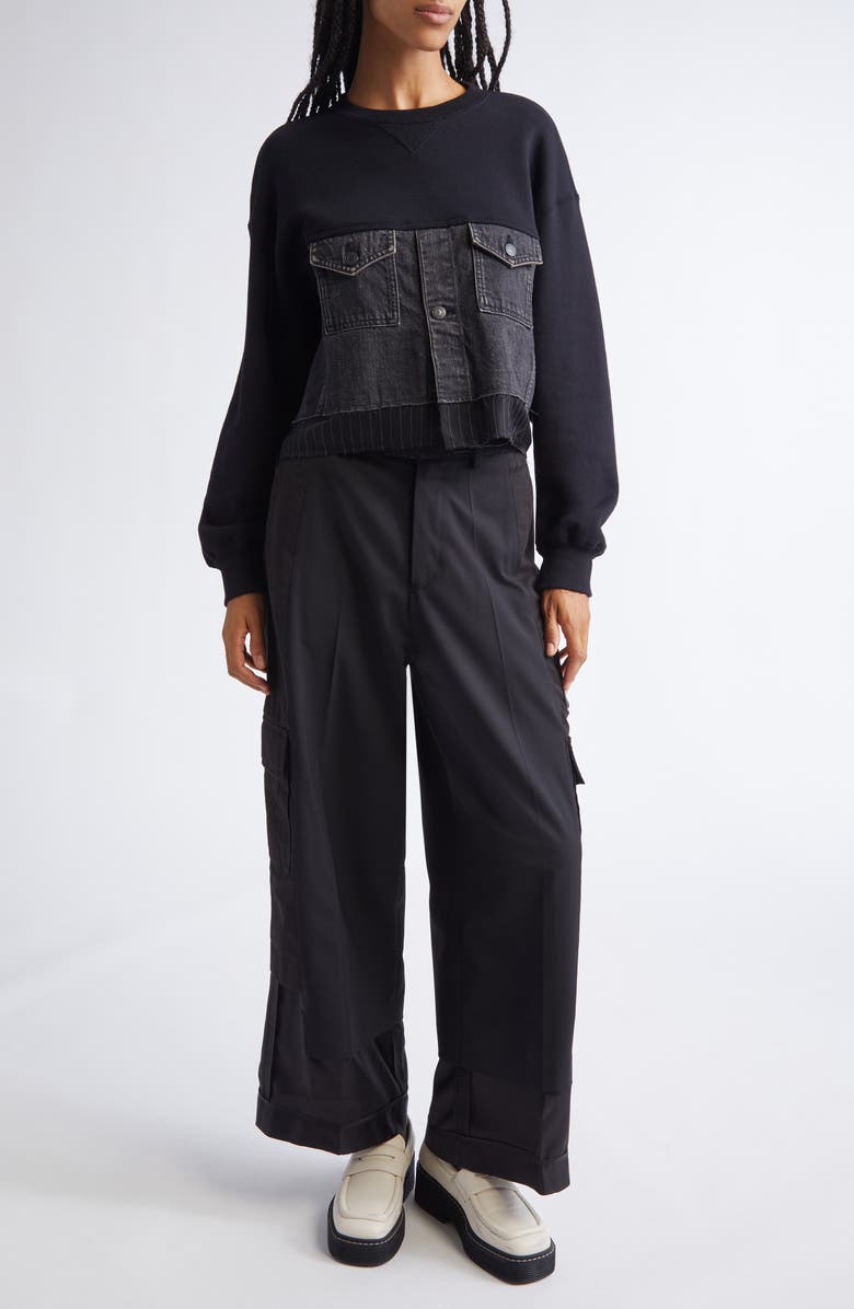 Undercover Mixed Media Crop Sweatshirt, Alternate, color, Black