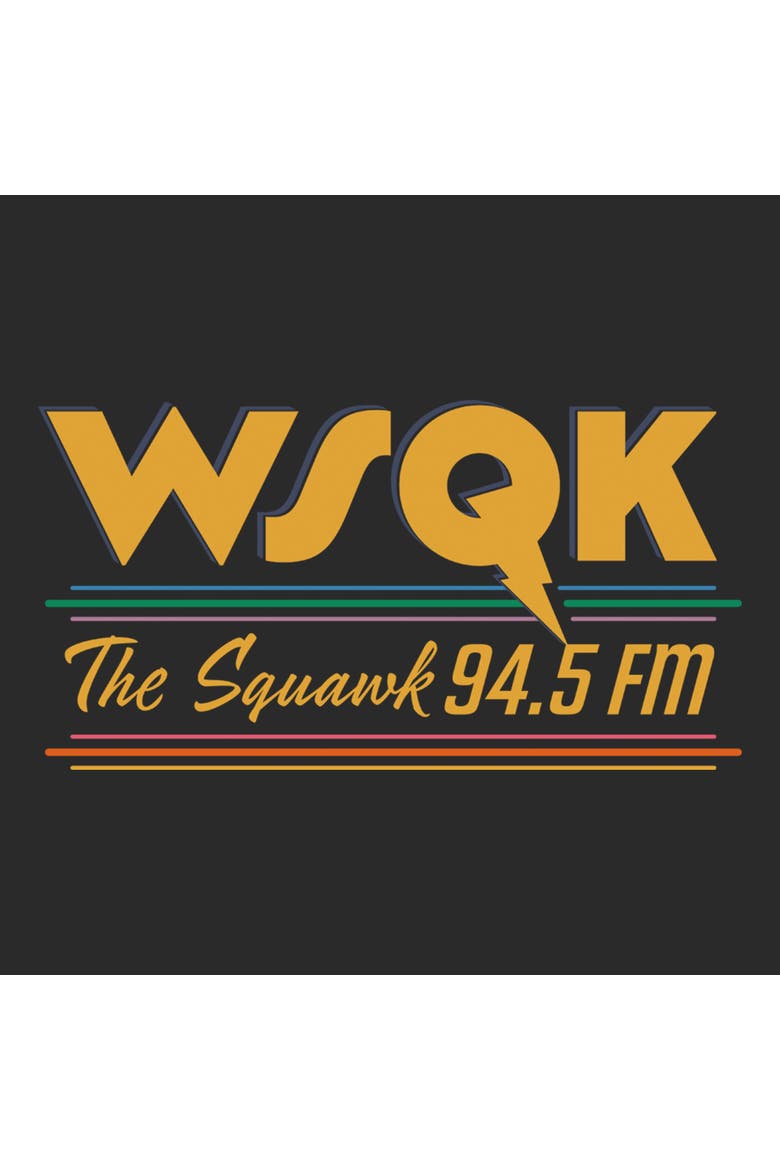 Netflix Men's Retro Radio The Squawk WSQK 94.5 FM Stripes Short Sleeve Graphic T-Shirt, Alternate, color, Charcoal