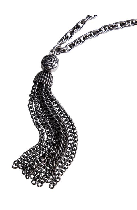 Floral Pendant Tassel Necklace