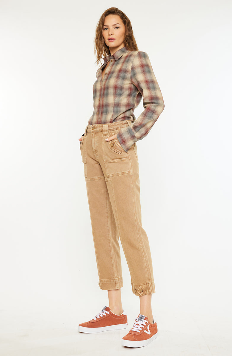 KanCan Ronnie High Rise Slim Straight Leg Cargo Jeans, Alternate, color, Tan