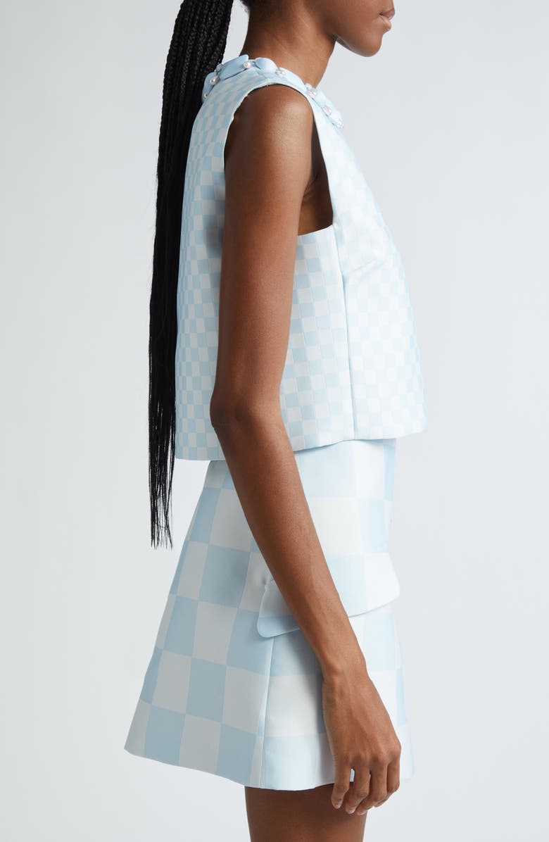 Versace Beaded Collar Check Jacquard Top, Alternate, color, 