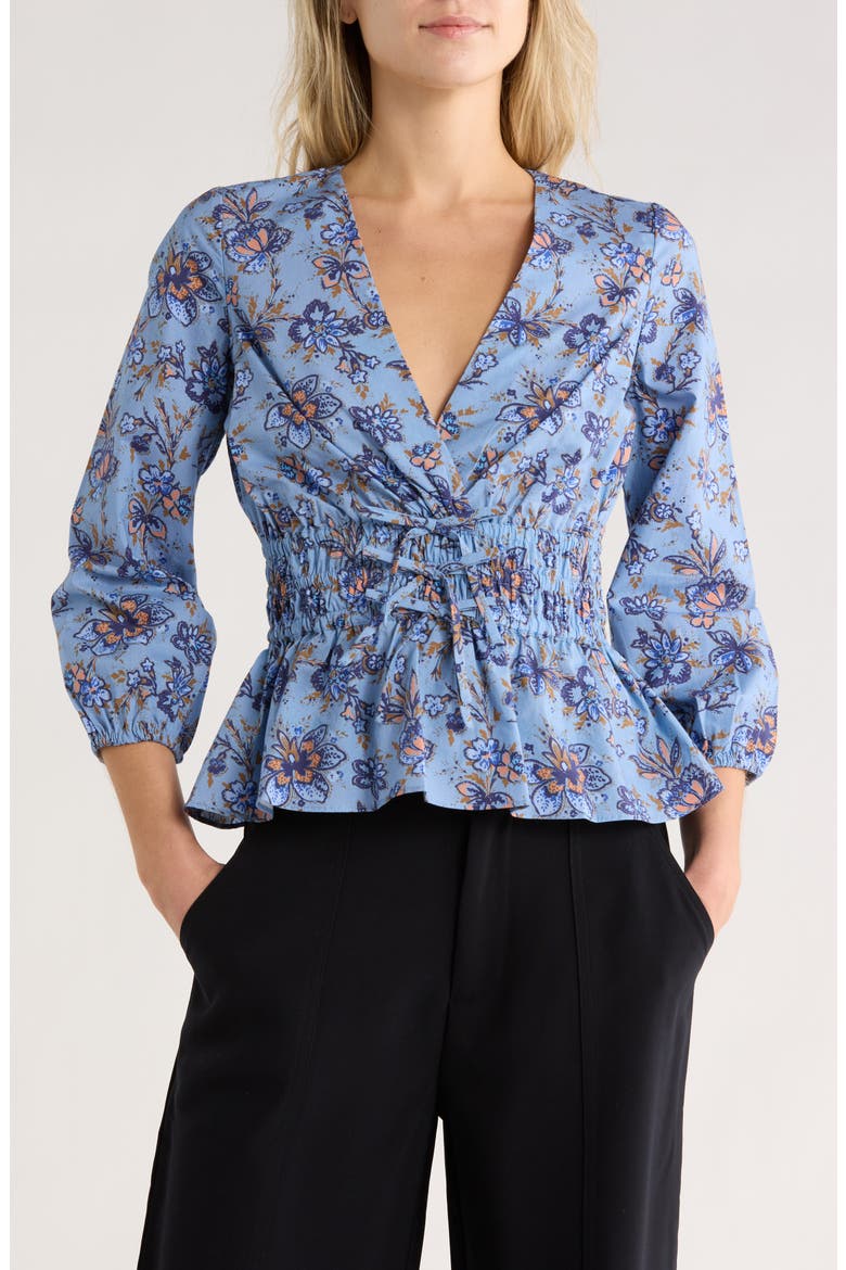 Lilith Surplice Neck Top, Main, color, DENIM BLUE MULTI
