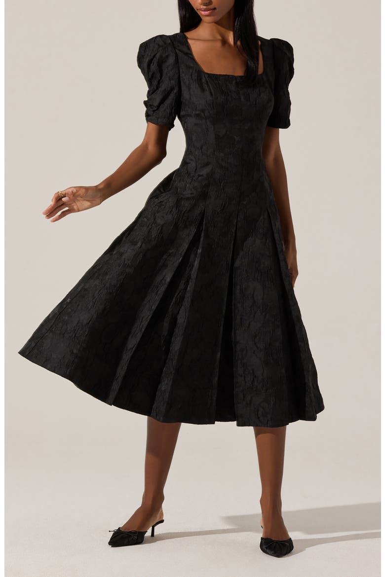 Mosella Puff Sleeve Midi Dress, Alternate, color, BLACK