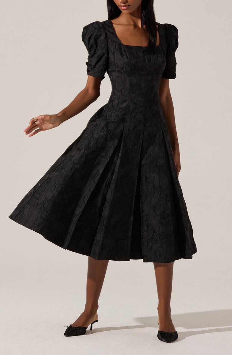 ASTR the Label Mosella Puff Sleeve Midi Dress, Alternate, color, Black