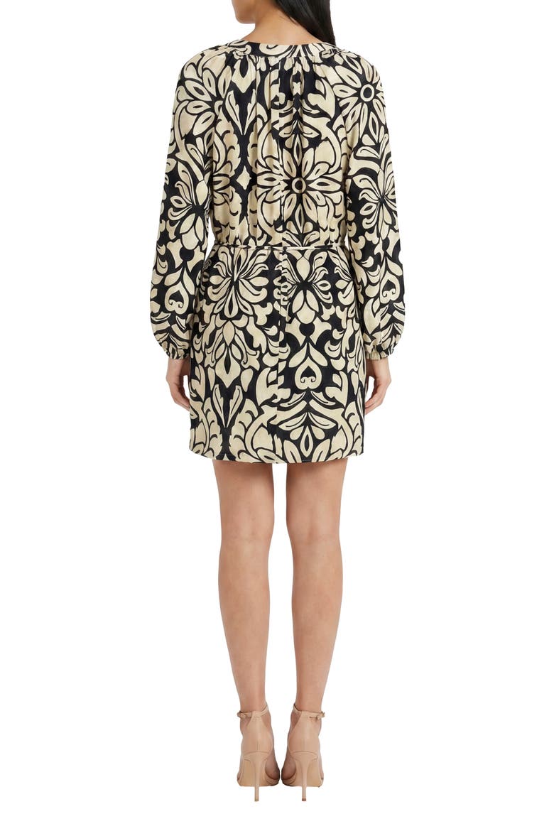 Long Sleeve Button Front Minidress, Alternate, color, BLACK/ IVORY
