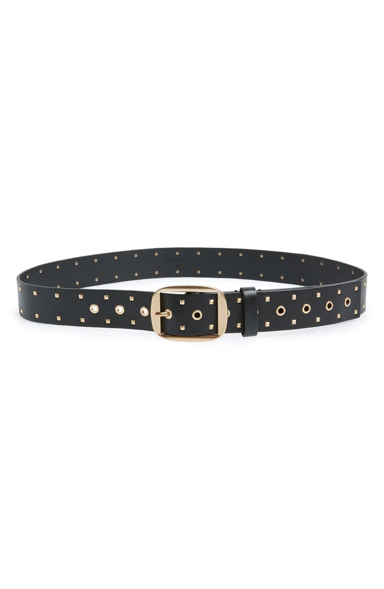 AllSaints Pyramid Stud & Eyelet Leather Belt, Main, color, 