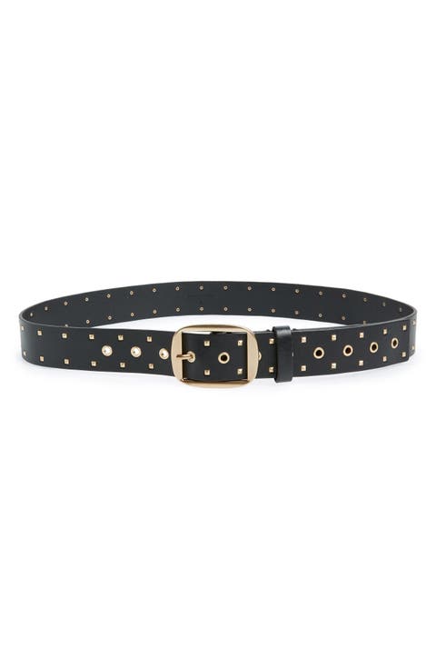 Pyramid Stud & Eyelet Leather Belt