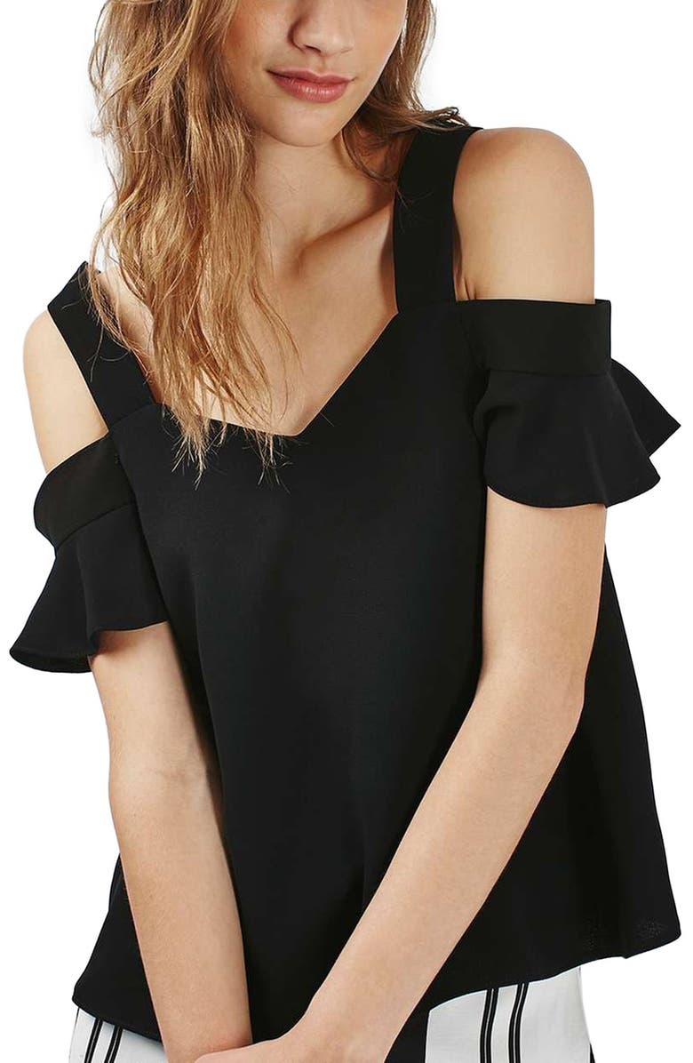 Topshop 'Polly' Ruffle Bardot Top, Main, color, 