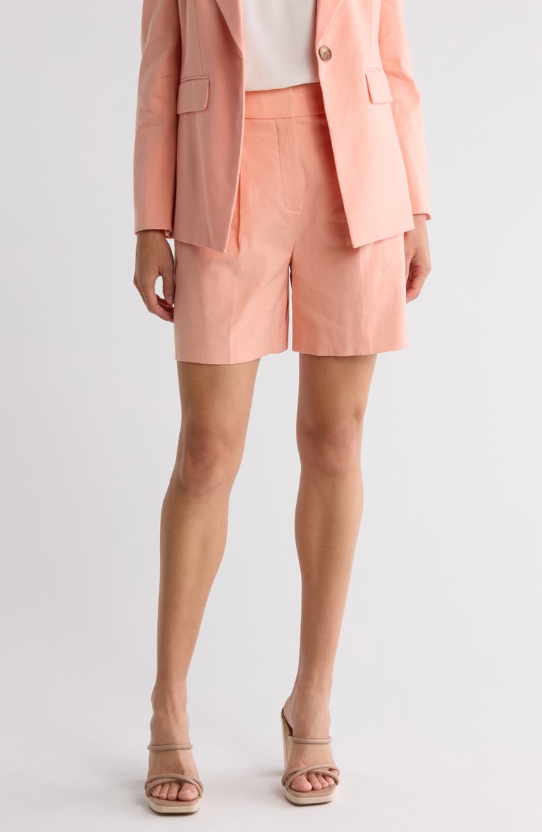 Veronica Beard Noemi High Waist Linen Blend Shorts, Main, color, Coral