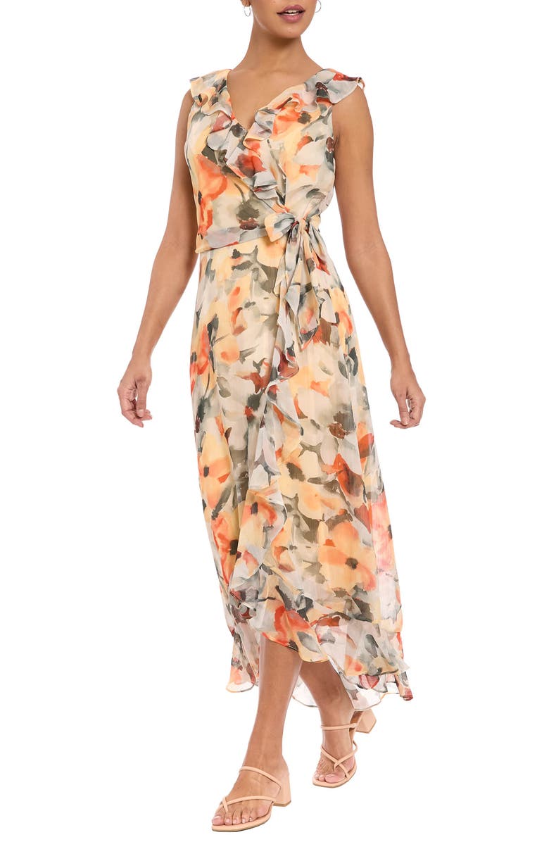 London Times Ruffle Faux Wrap Midi Dress, Alternate, color,