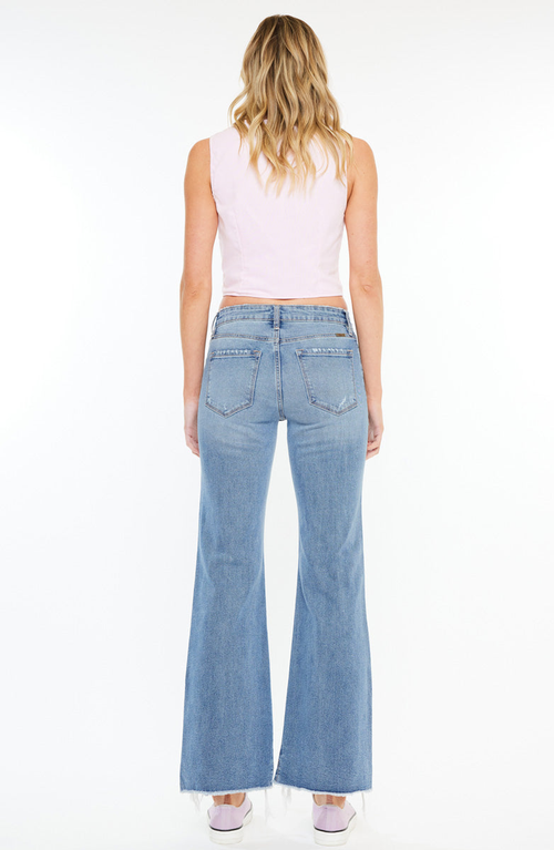 Kancan Gwen Essentials High Rise Wide Flare Jeans In Blue