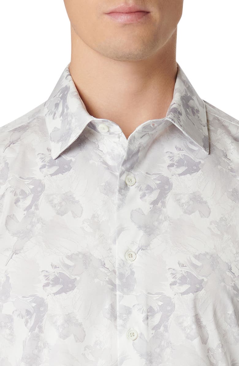 Bugatchi James OoohCotton<sup>®</sup> Leaf Print Button-Up Shirt, Alternate, color, Platinum
