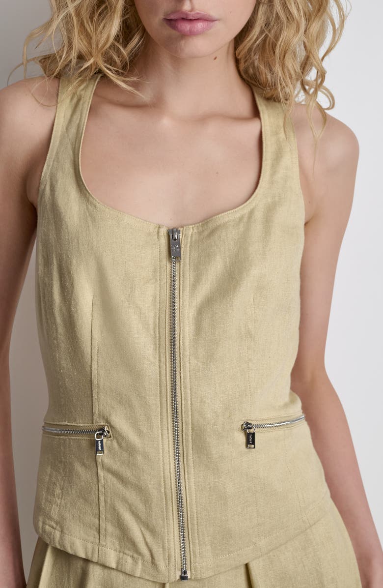 DKNY Linen Blend Sleeveless Zip Front Top, Alternate, color, Mojave Desert
