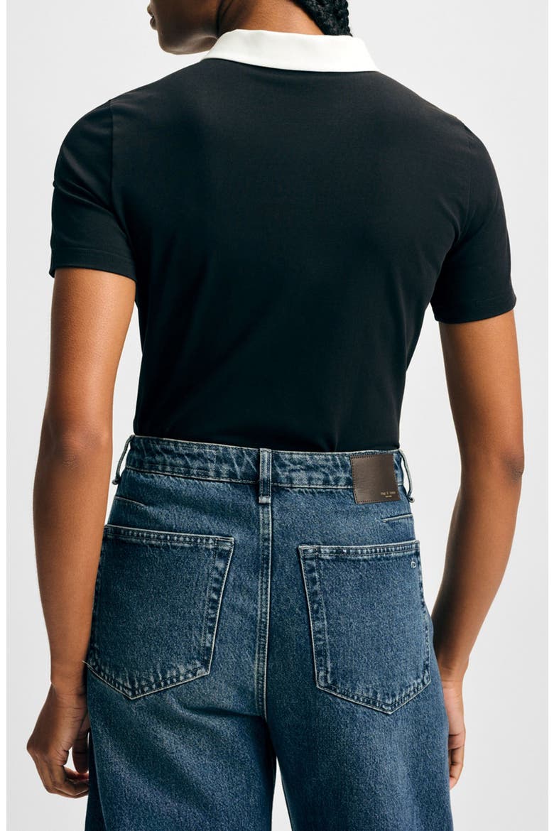 Cotton Ruffle Placket Polo, Alternate, color, BLACK/ WHITE