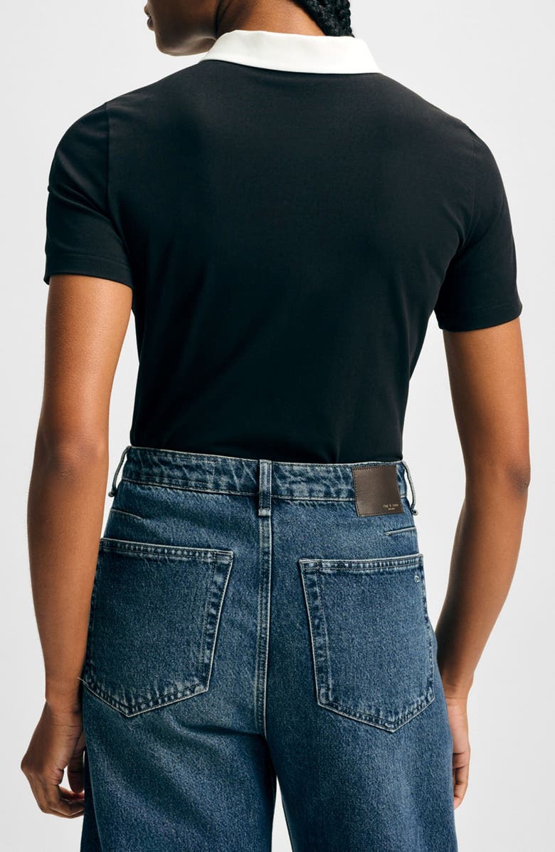 Isaac Mizrahi New York Cotton Ruffle Placket Polo, Alternate, color, Black/ White
