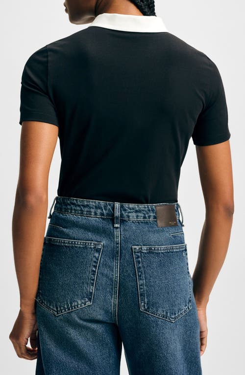 Isaac Mizrahi New York Cotton Ruffle Placket Polo In Black