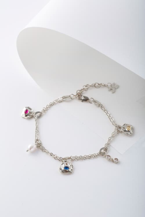 Classicharms Iris Colored Cubic Zirconia And Freshwater Pearl Charms Anklet In Metallic