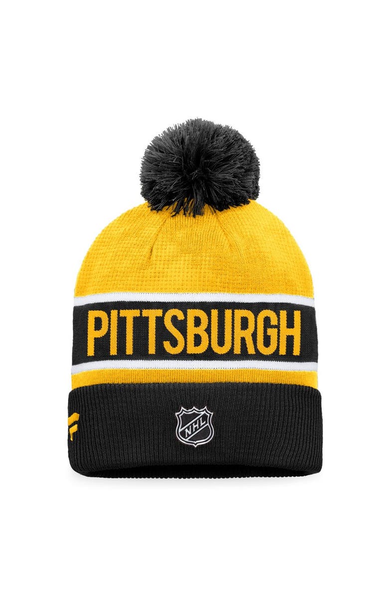 FANATICS Men's Fanatics Branded Black/Gold Pittsburgh Penguins Authentic Pro Rink Cuffed Knit Hat with Pom, Alternate, color, Black