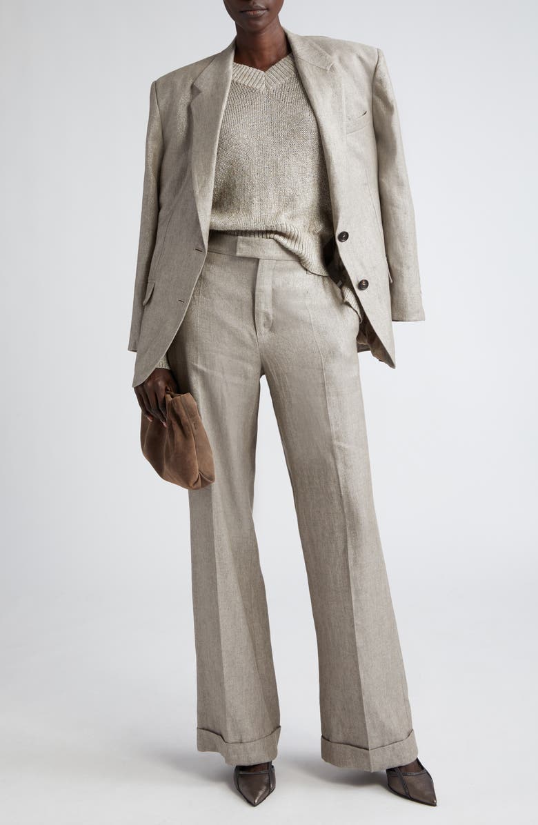 Brunello Cucinelli Metallic Linen Blend Blazer, Alternate, color, Brown Grey