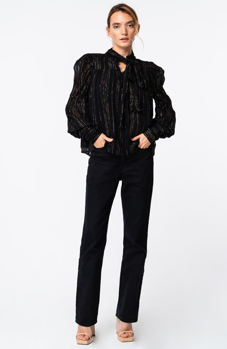 CIEBON Lynn Metallic Stripe Tie-Neck Top, Alternate, color, 