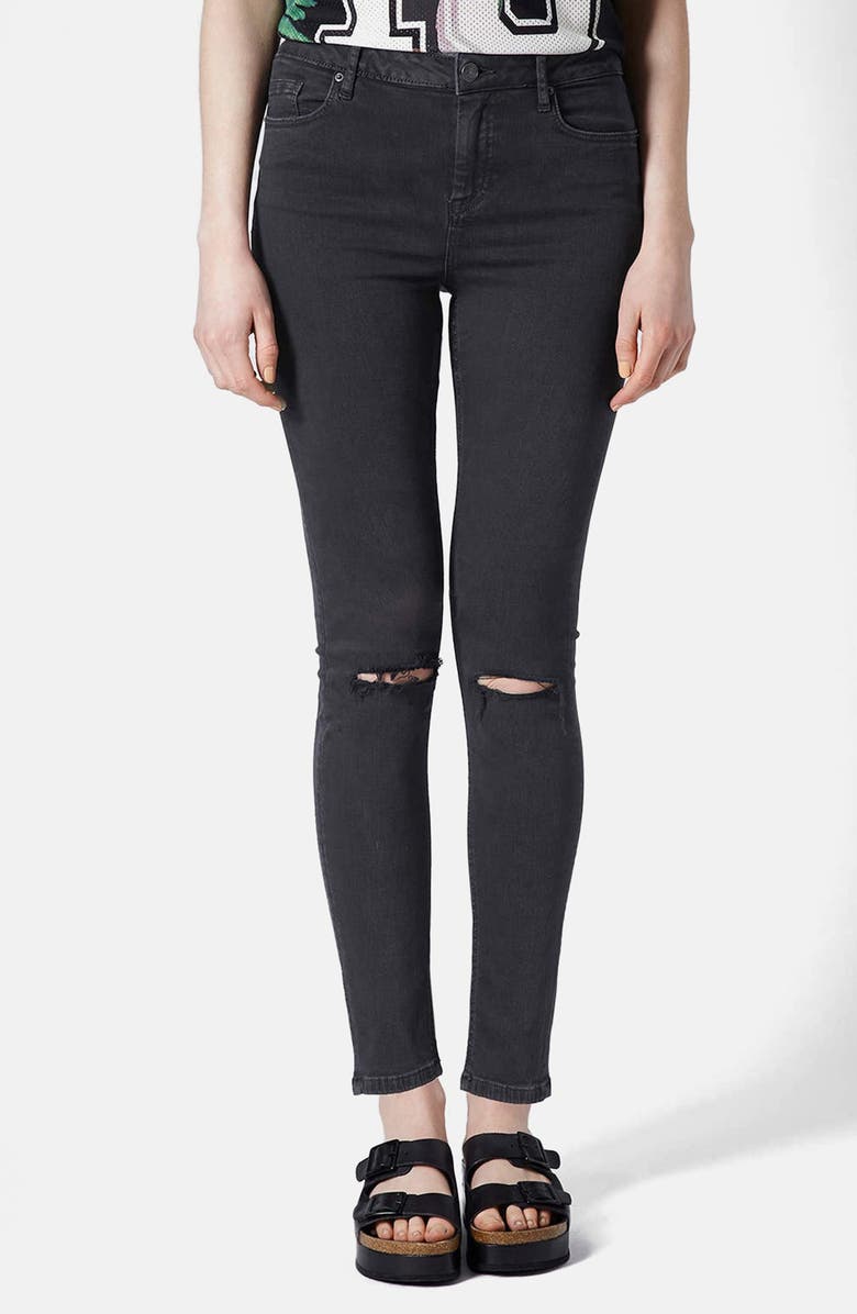 Topshop Moto 'Jamie' Ripped High Rise Ankle Skinny Jeans, Main, color, 