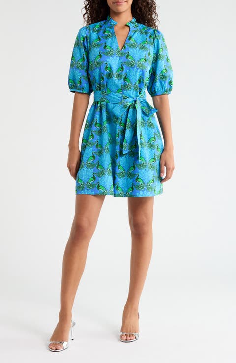 Genia Peacock Print Cotton Minidress