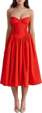 HOUSE OF CB Elizabeth Strapless Corset Fit & Flare Midi Dress