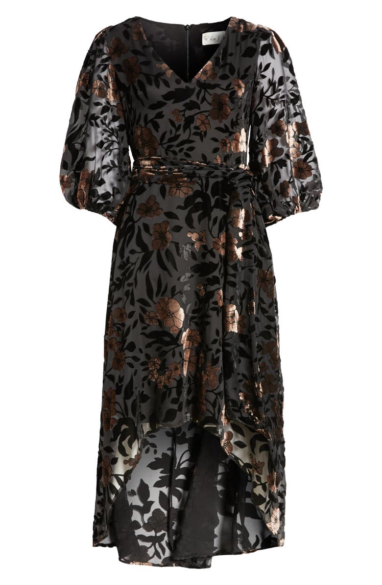 Eliza J Floral Puff Sleeve High Low Cocktail Dress, Alternate, color, 