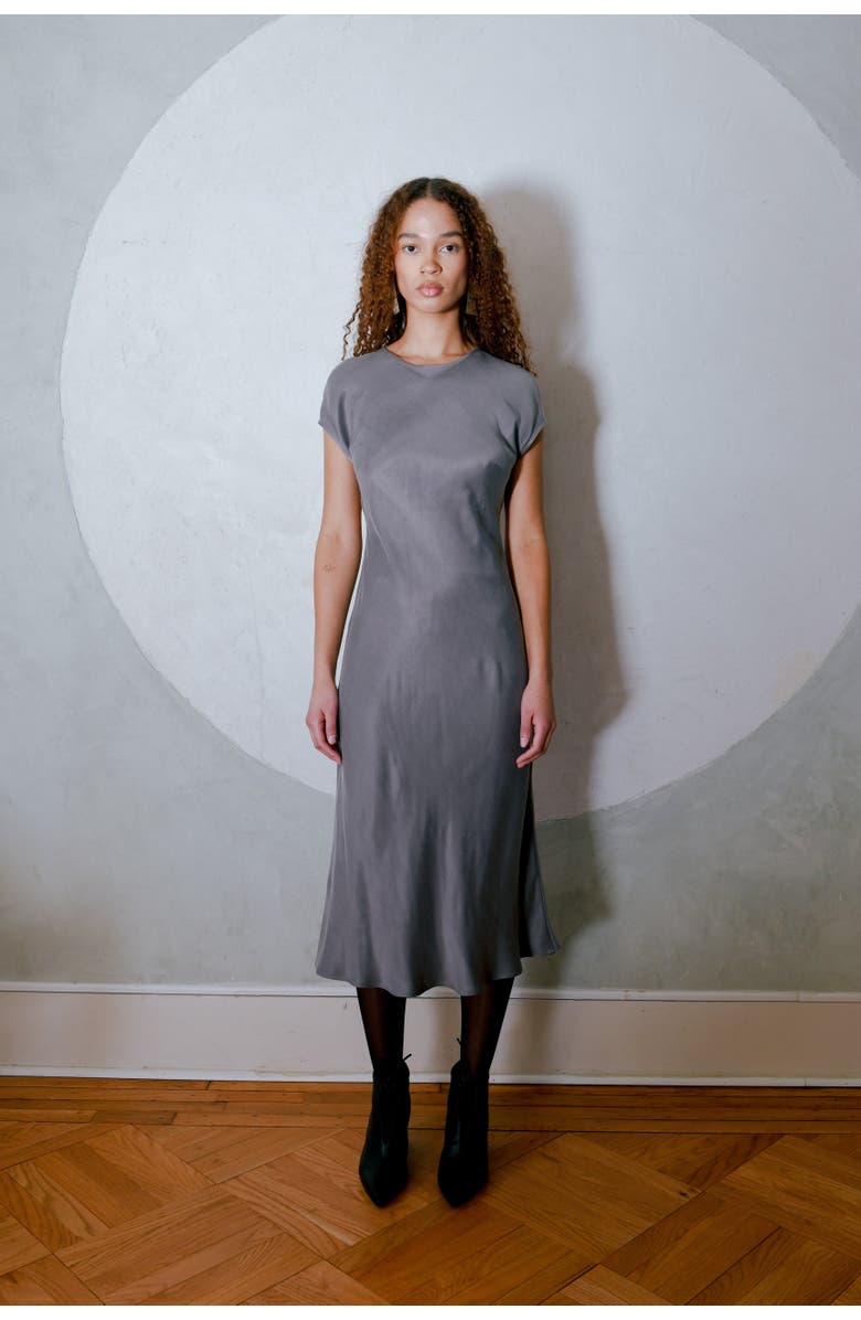 Untitled in Motion Cappella Open Back Midi Dress, Alternate, color, Graphite