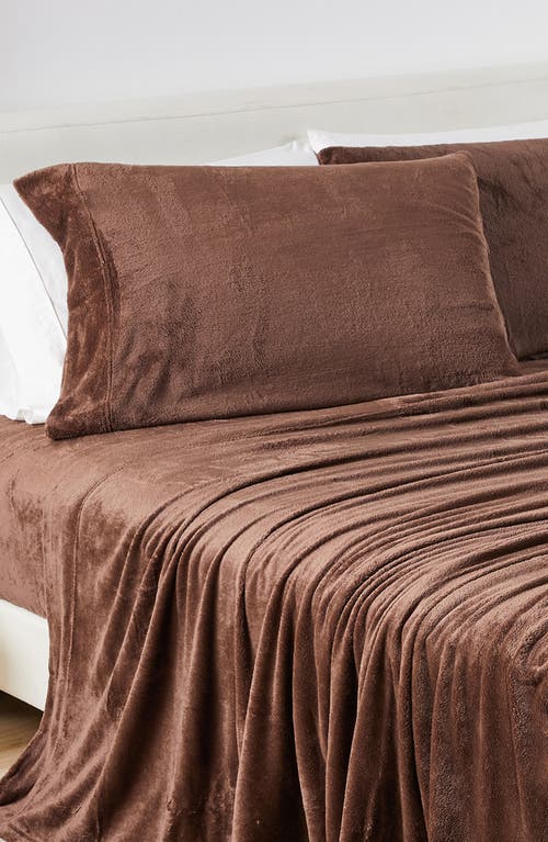 Woven & Weft Solid Plush Velour Sheet Set In Brown