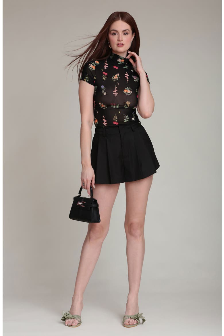 Pleated High Waist Shorts, Alternate, color, BLACK
