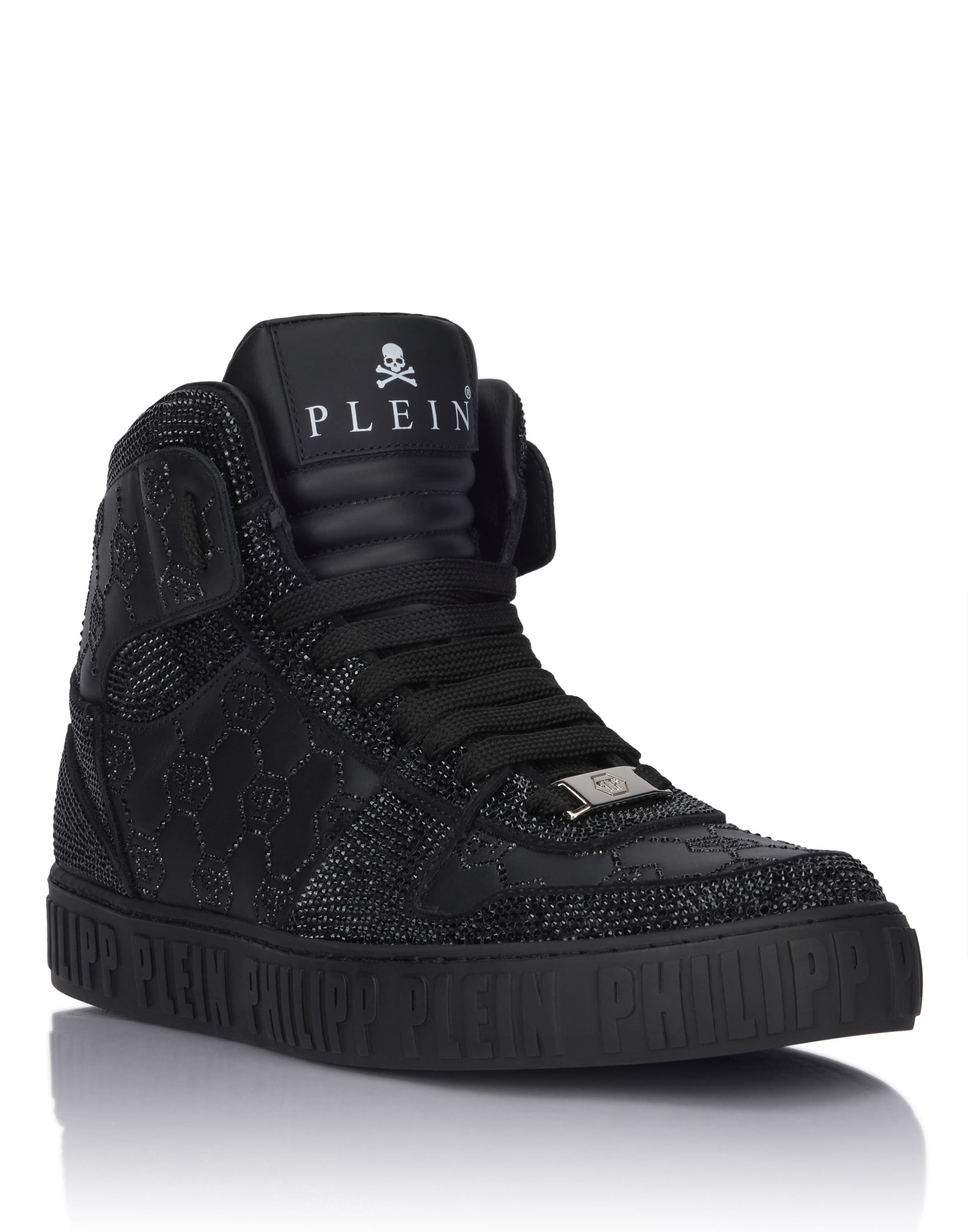 Philipp Plein High Top Sneakers Carson Monogram Strass Unisex In Black