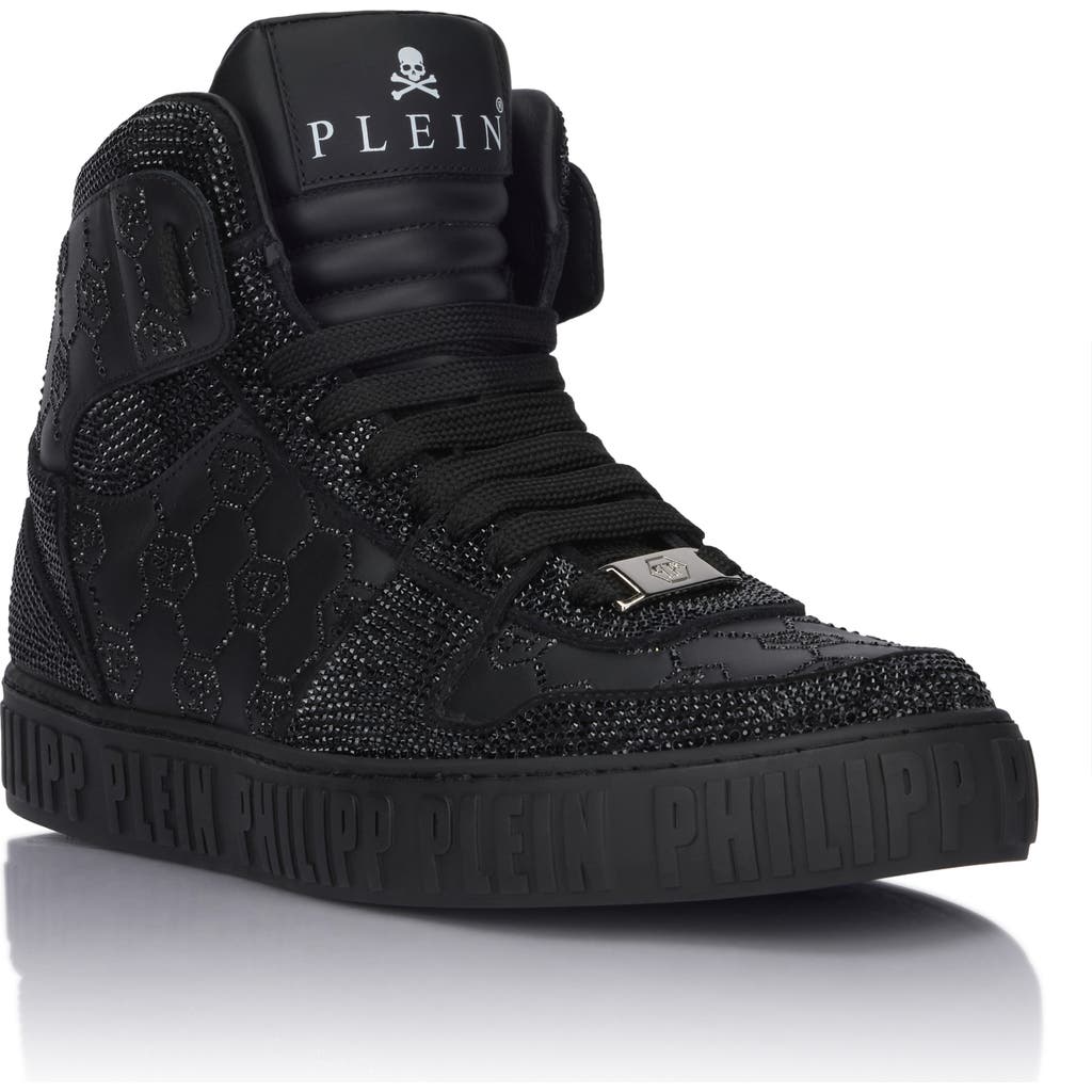 Philipp Plein High Top Sneakers Carson Monogram Strass Unisex In Black