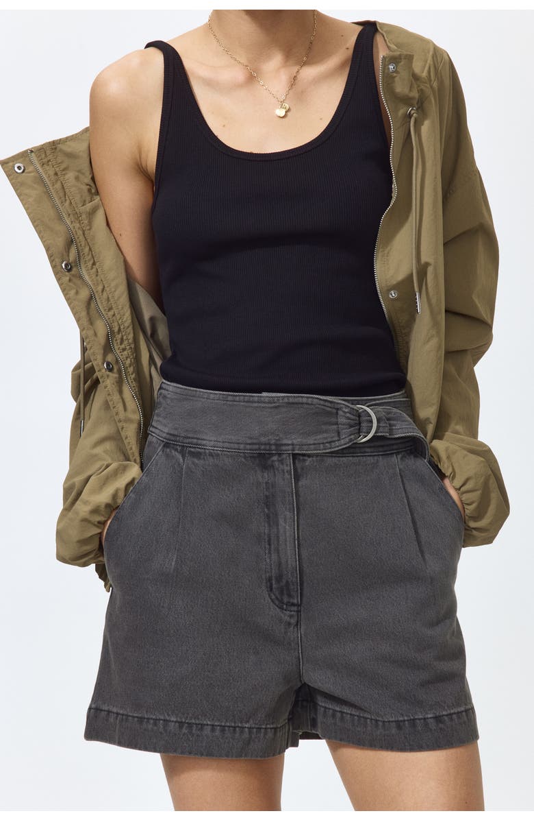 H&M Belted Denim Shorts, Alternate, color, Dark Gray