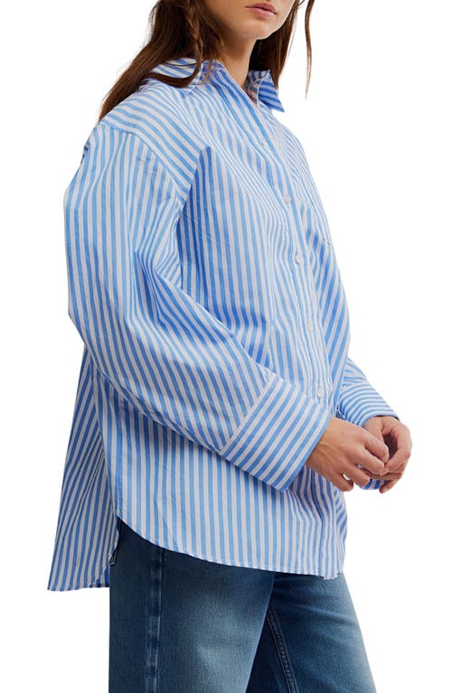 Free People Sabine Tailored Stripe Button-up Shirt In Blue