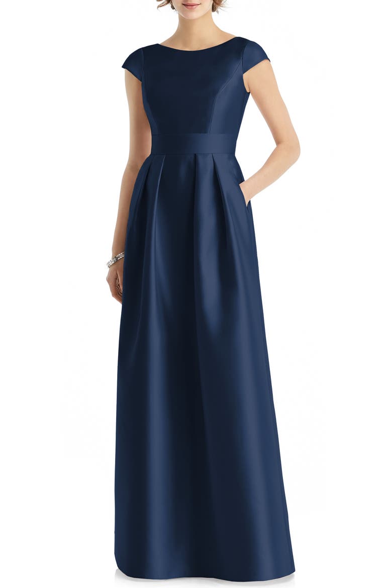 Cap Sleeve A-Line Gown, Main, color, MIDNIGHT