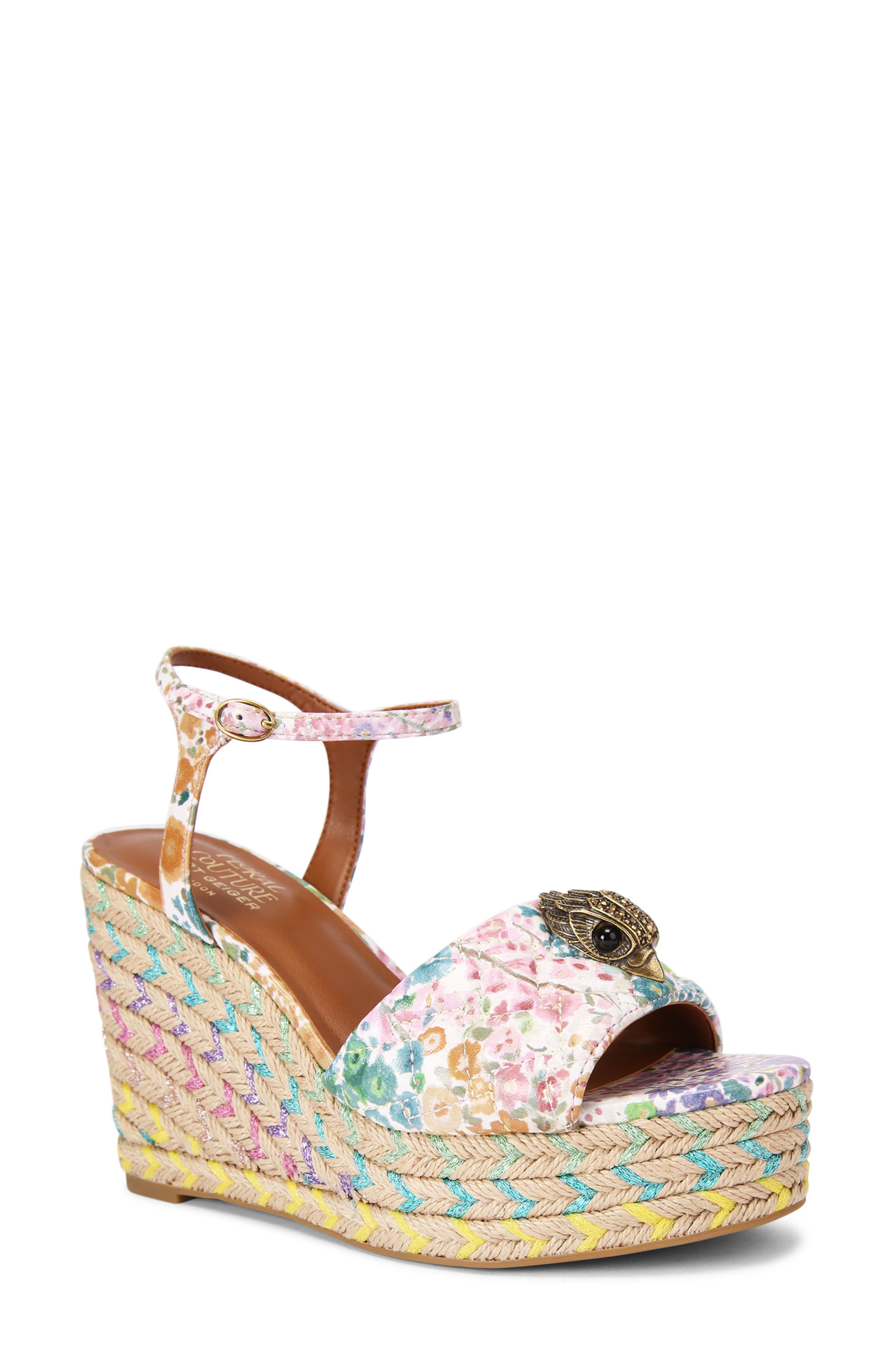 Kurt Geiger London Floral Couture Kensington Espadrille Ankle Strap Platform Wedge Sandal, Main, color, 