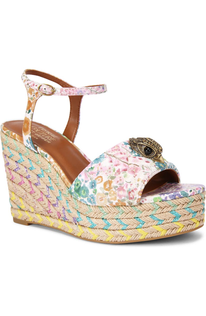 Kurt Geiger London Floral Couture Kensington Espadrille Ankle Strap Platform Wedge Sandal, Main, color,